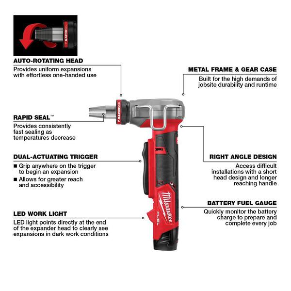 M12 ProPEX Expansion Tool Kit w  1 2 , 3 4 , and 1  Heads, (2) M12 Batteries, Charger Supply