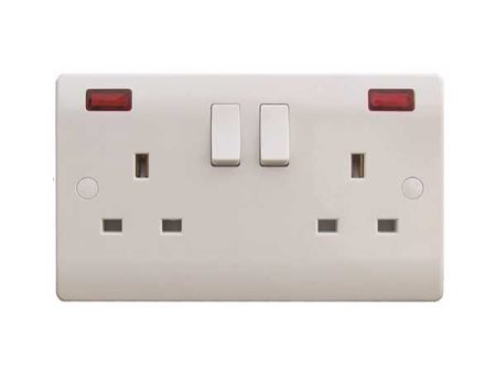 2 Gang 13A White Switched Socket With Neon Indicators Online now